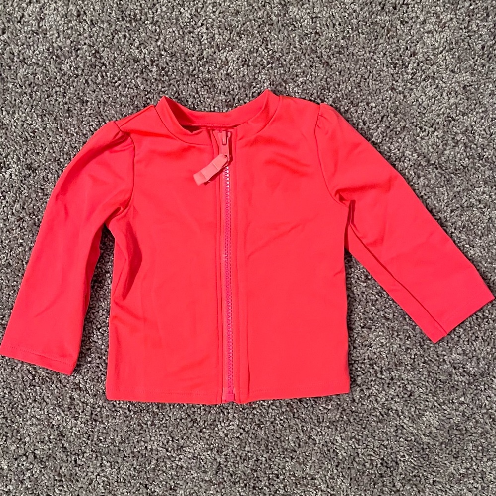 Cat and Jack bright coral Swim Rashguard, baby girls, zipper. 9 month